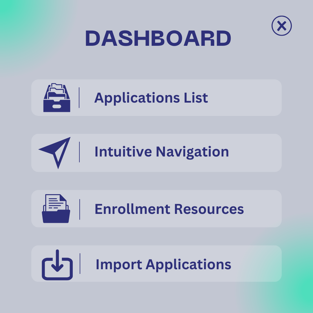 Dashboard, Applications List, Intuitive Navigation, Enrollment Resources, Import Applications