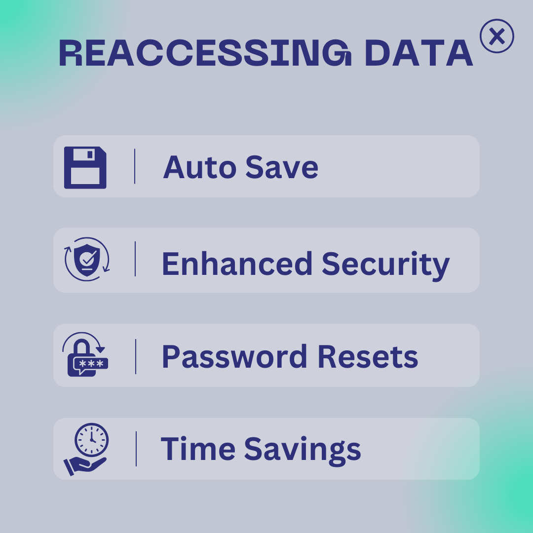 Reaccessing Data, Auto Save, Enhanced Security, Password Resets, Time Savings